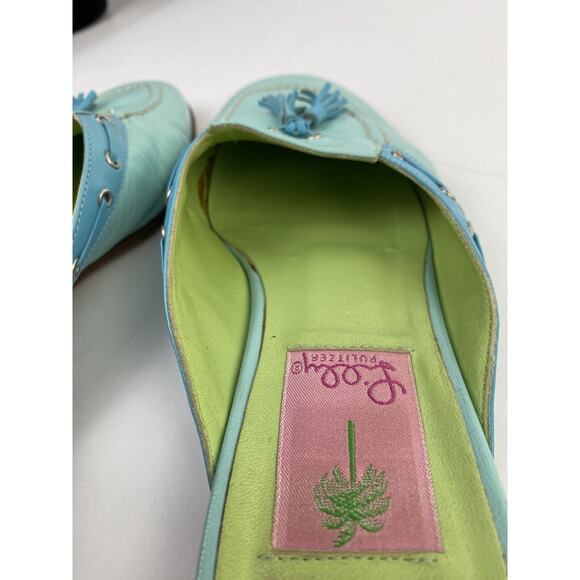 Vintage Lilly Pulitzer Blue Leather Slip On Mules Size 6.5 Tassels - Picture 8 of 8